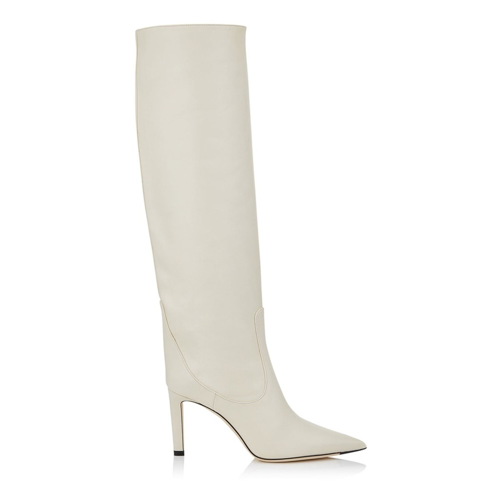 NIB. Jimmy Choo Mavis 85 Women’s Leather Boots in Linen (cream/white). EU 41